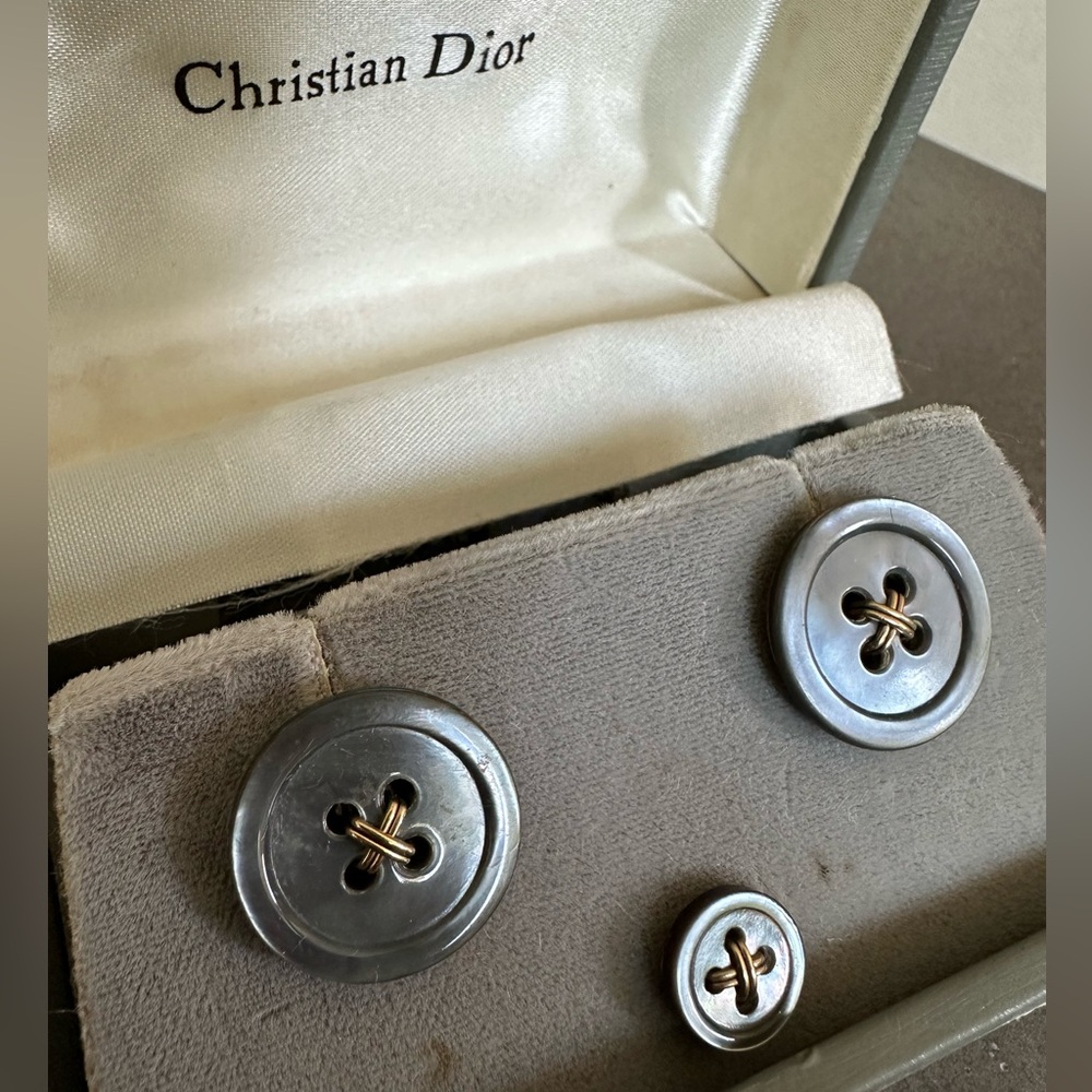 Vintage Christian Dior 12k Gold Filled & Mother Of Pearl Cufflink & Tie Pin Set